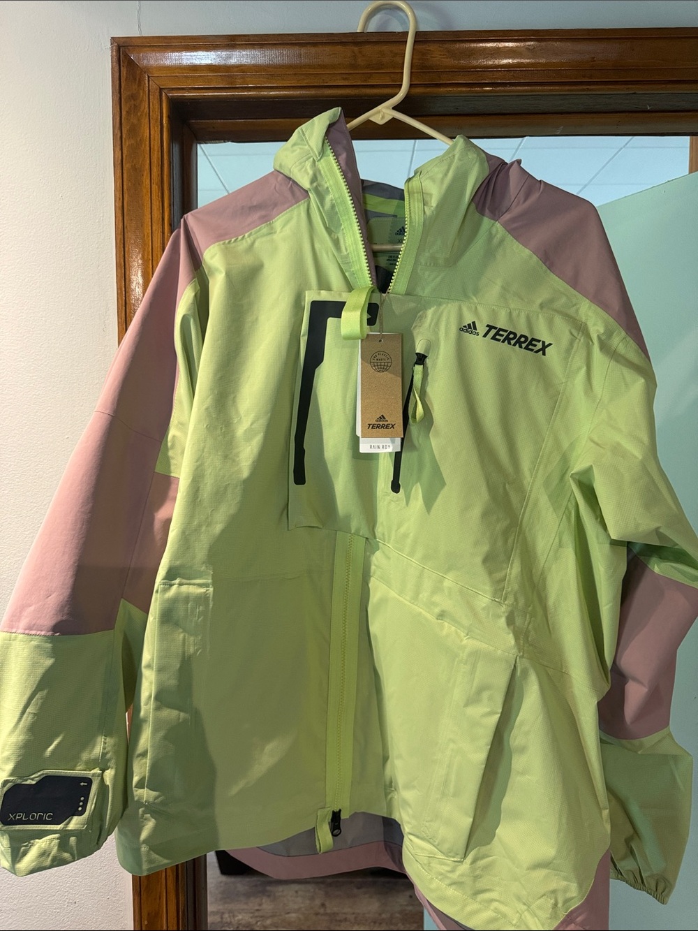 adidas Terrex Two-Tone Ski Jacket in Light Green and Pink